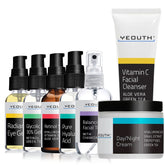 Advanced Revitalizing Essentials: Radiance Eye Gel 1 oz & Glycolic Acid Gel Peel 1 oz & Retinol Serum 1 oz & Balancing Facial Toner 3.4 oz & Day/Night Cream 4 oz & Vitamin C Facial Cleanser 3 oz
